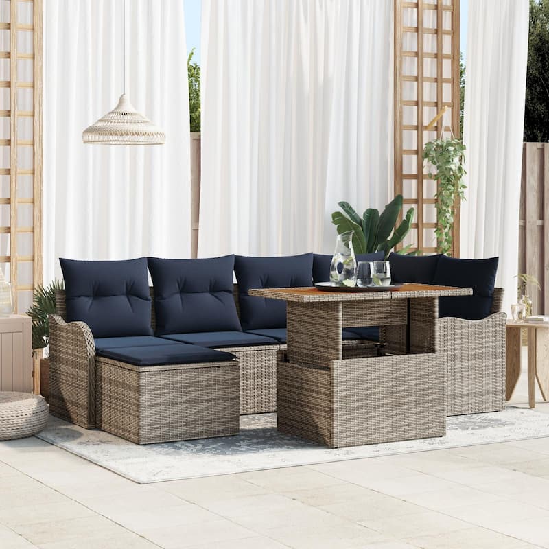 vidaXL 7 Piece Garden Sofa Set with Cushions - 91.5×48.2×27.2 - Grey