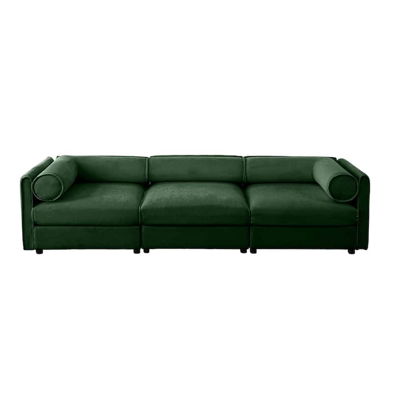 Modern 3 Deep Seat Modular Sofa with Storage, Cylindrical Backrest & Armrests