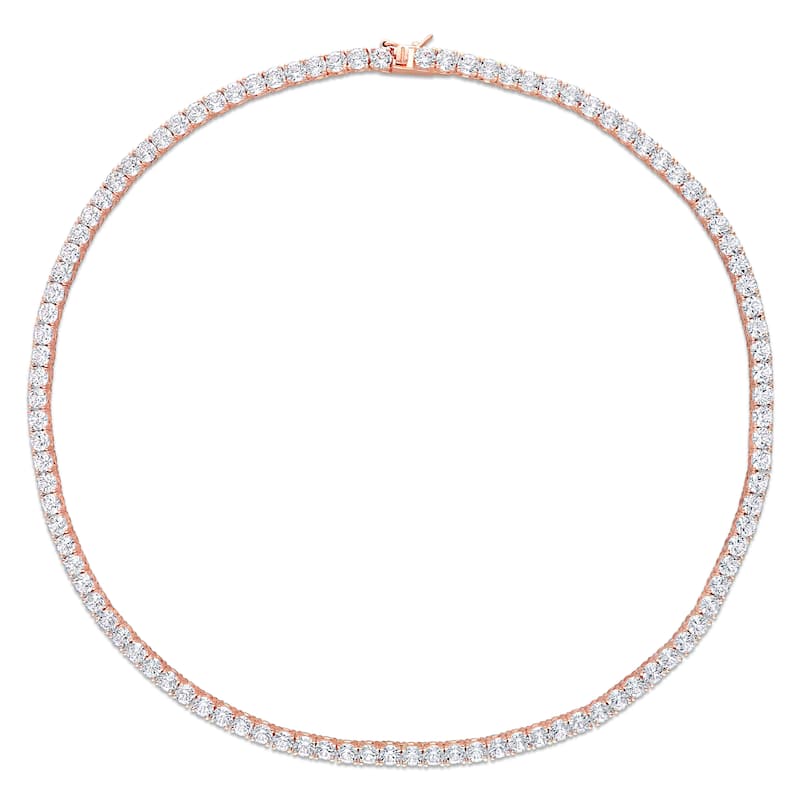 Miadora Created White Sapphire Classic Tennis Necklace in Rose Plated Sterling Silver