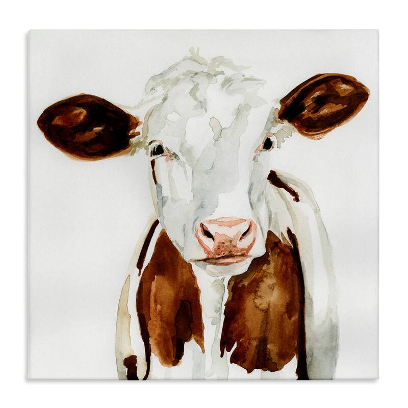 Stupell Farm Cow Portrait Neutral Watercolor Brown Tan Canvas Wall Art - 24 x 24