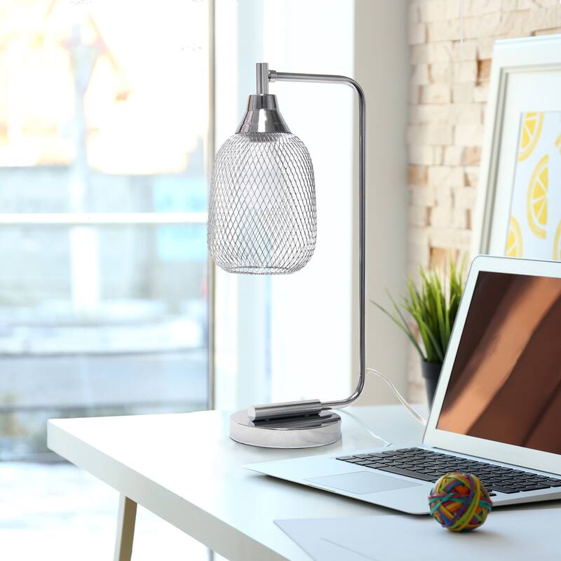 Desk Lamp with Mesh Wire Shade - 19" - Chrome Finished