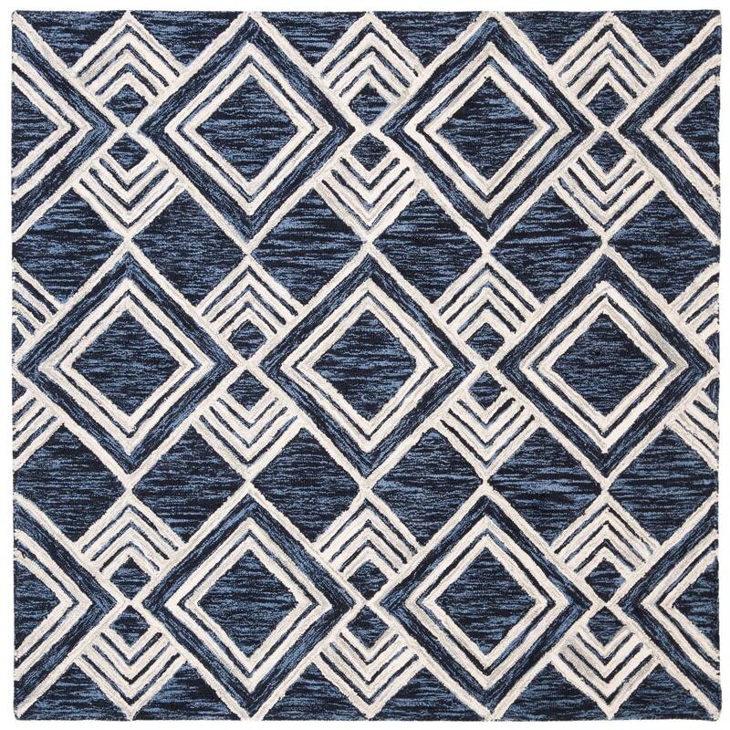SAFAVIEH Handmade Micro-Loop Sevcan Moroccan Wool Rug - 5' Square - Navy/Ivory