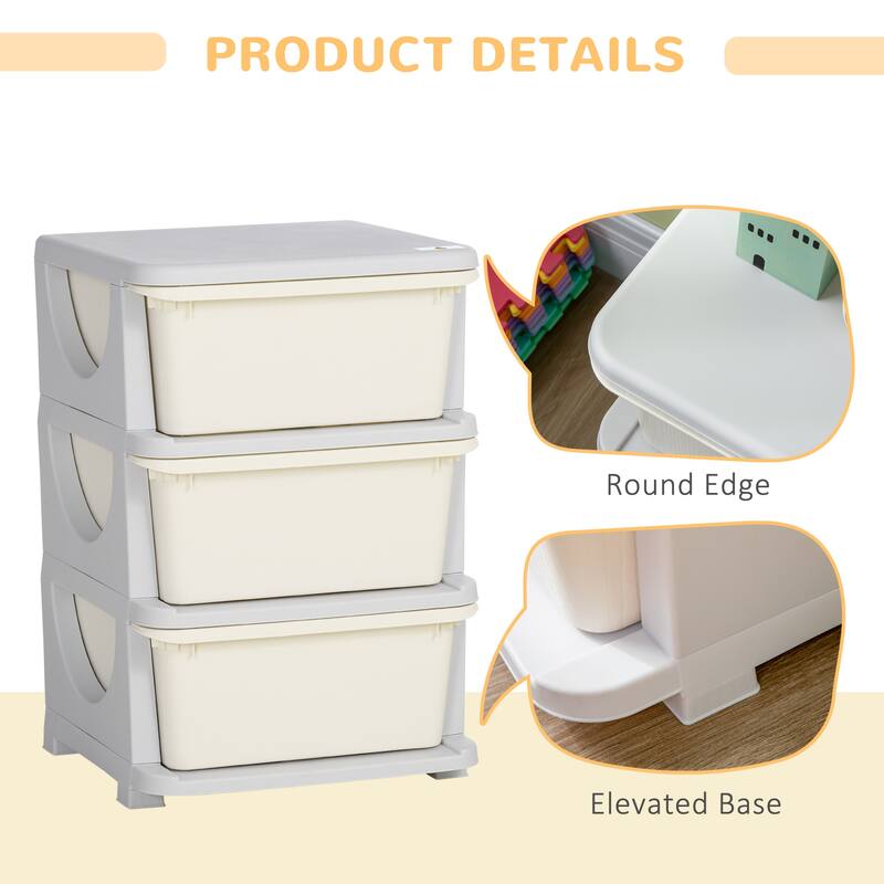 Qaba Kids Storage Unit Dresser Tower with Drawers 3 Tier Chest Toy Organizer for Bedroom Kindergarten for Boys Girls Toddlers