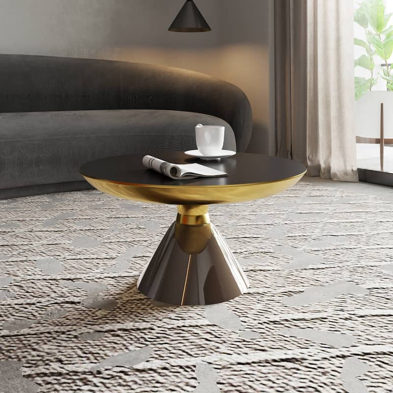 30-Inch Coffee Table Round Glass Tabletop with Gold Iron Rim and Glass Base