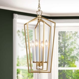 Mid-century Modern Gold 14 inches 4-light LanternPendant Lights Candle Cage Chandelier for Kitchen - D14'' x H88''