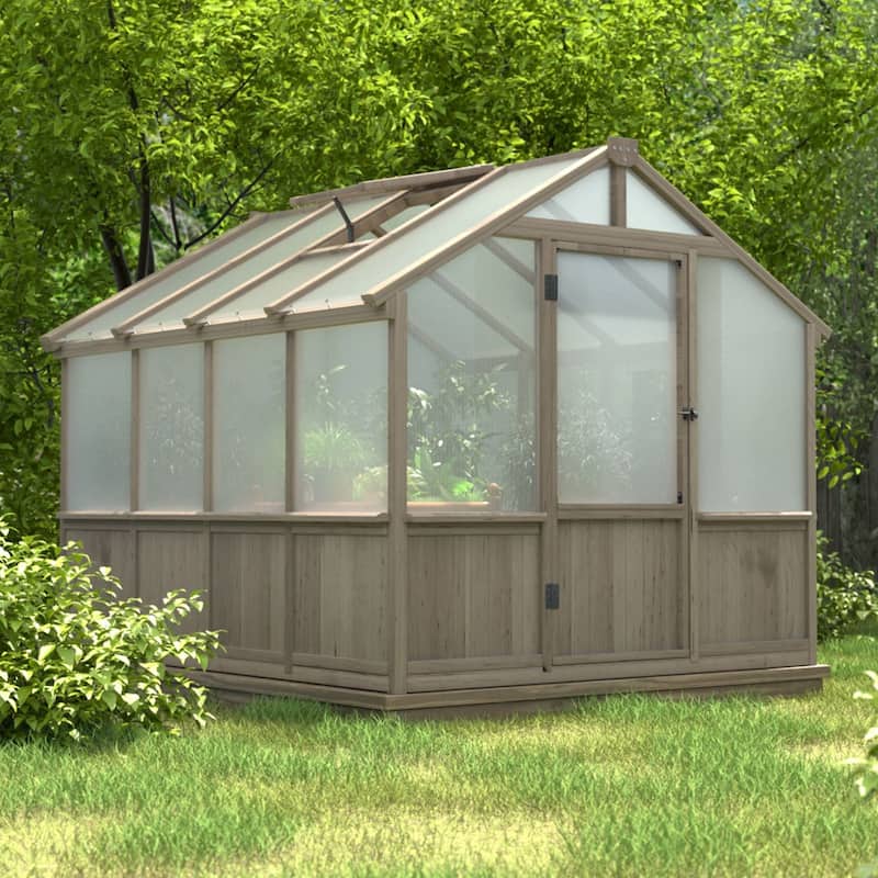 VEIKOUS Walk-in Wooden Greenhouse for Outside, Garden and Backyard, Light Mocha Brown - 8'×8'