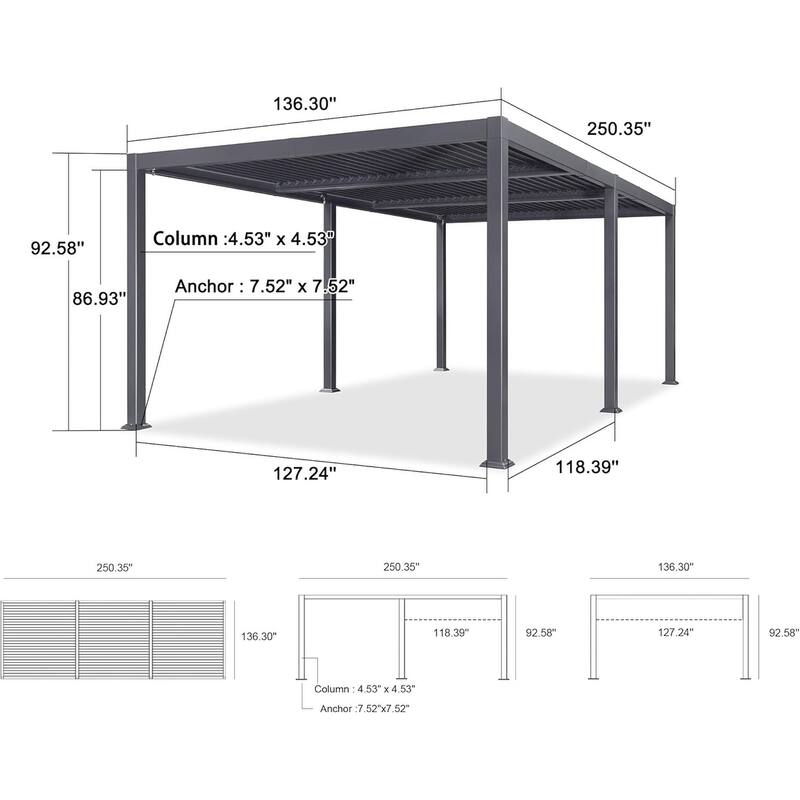 PURPLE LEAF Sun Shade Louvered Pergola with Light - Adjustable Metal Roof for Outdoor Patio