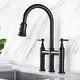 preview thumbnail 13 of 20, Transitional Bridge Kitchen Faucet with Pull-Down Sprayhead, Double Handle Kitchen Sink Faucet Matte Black