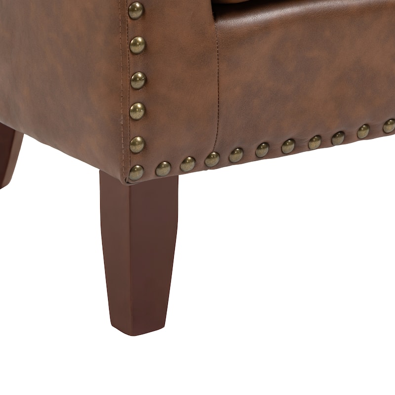 Modern Leather Nailheads Trim Barrel Accent Chairs with Wood Legs