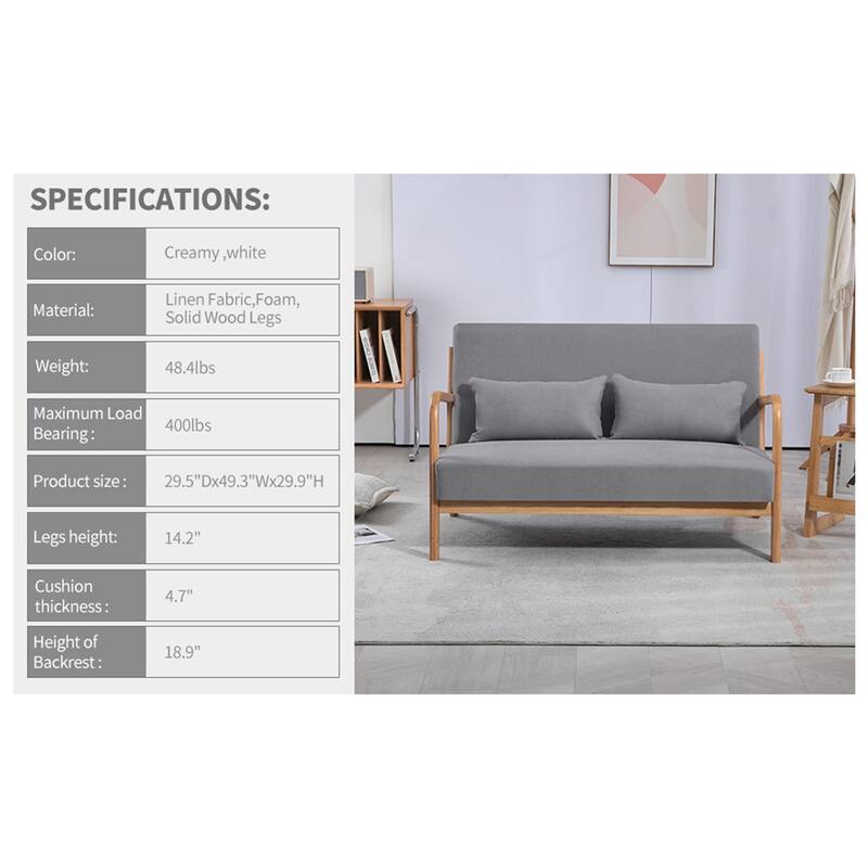 2 Seat Accent Sofa with Solid Wood Armrest and Feet