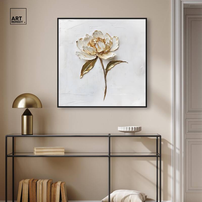 Simple Golden Peonie Canvas by Art Remedy