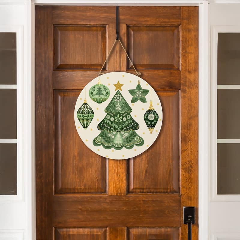 Shades of Green Christmas Tree Wood Door Decor, 18" - Multicolor