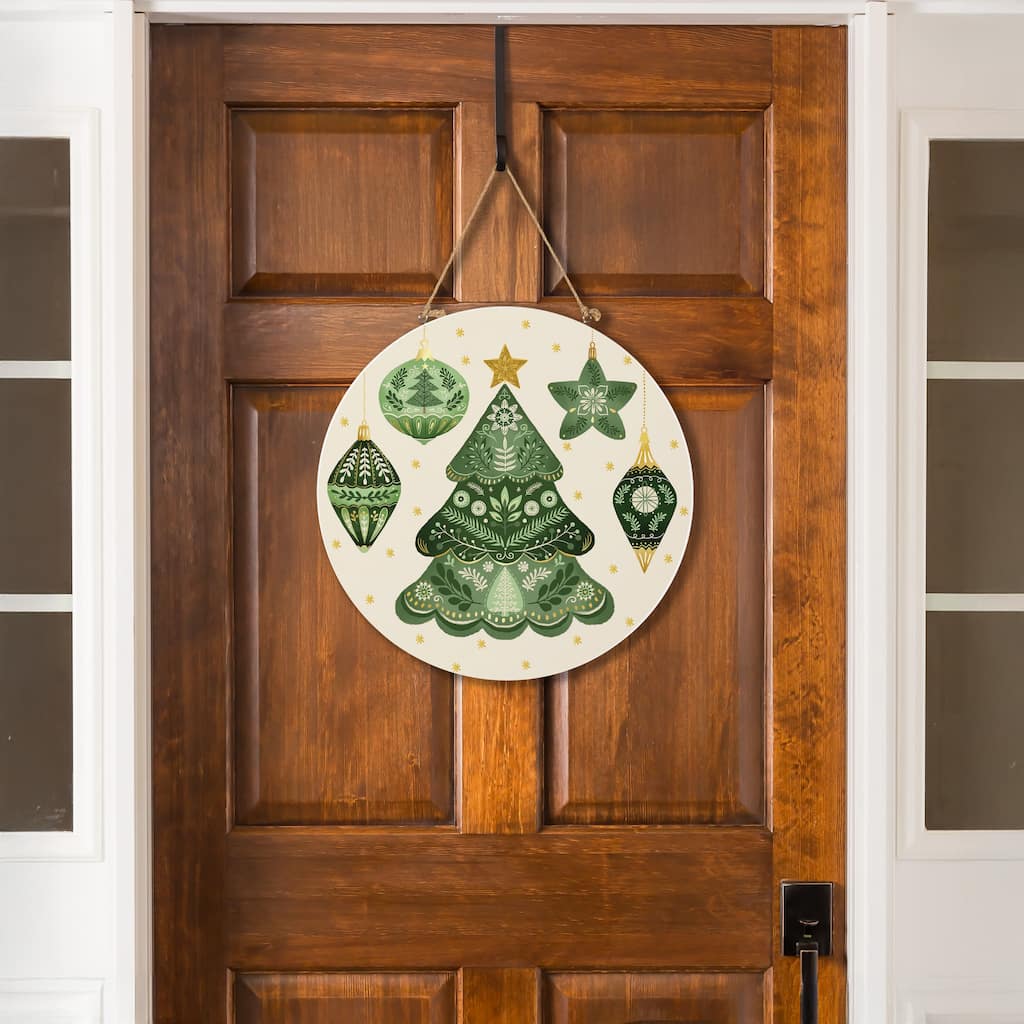 Shades of Green Christmas Tree Wood Door Decor, 18" - Multicolor