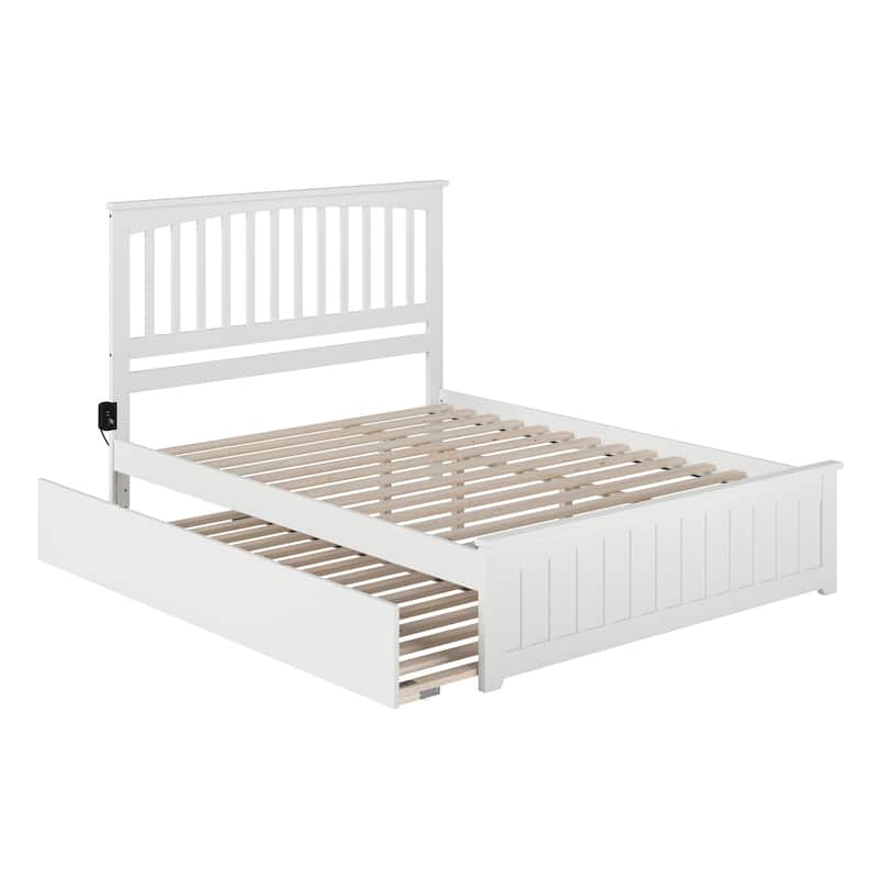 Mission Wood Platform Bed with Matching Footboard and Twin XL Trundle