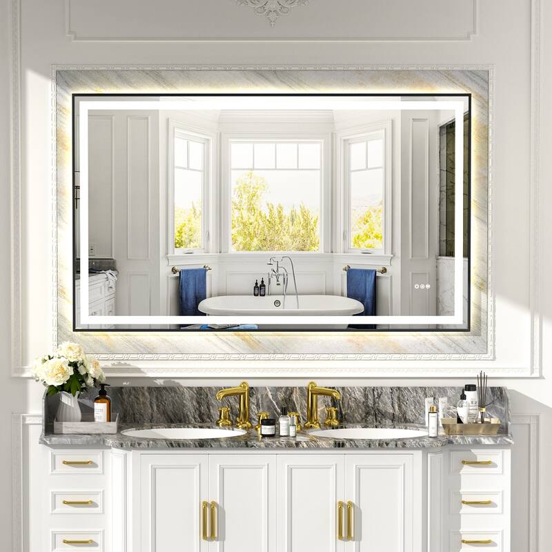 Black LED Bathroom Mirror with Tempered Glass, Anti-Fog and Dimmable
