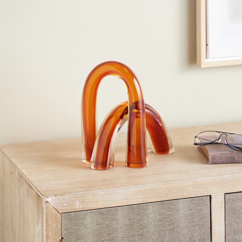 Glass Abstract Overlapping Arch Decorative Sculpture with Clear Accents - Set of 2 Blue or Orange - Roche River Decor