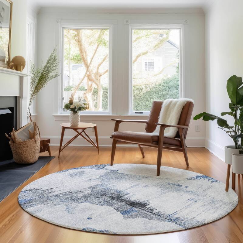 Premium Washable Super Soft Modern Impressions Mayfield Rug - Blue - 8' x 8' - Round