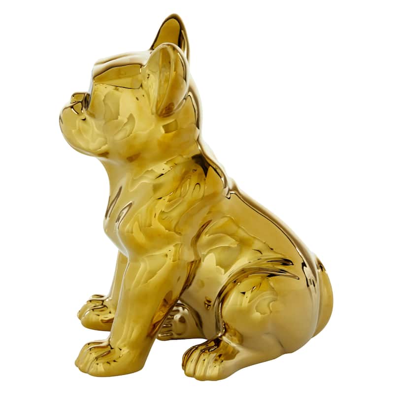 Ceramic Bulldog Decorative Sculpture with Sunglasses - Silver, Gold - CosmoLiving by Cosmopolitan