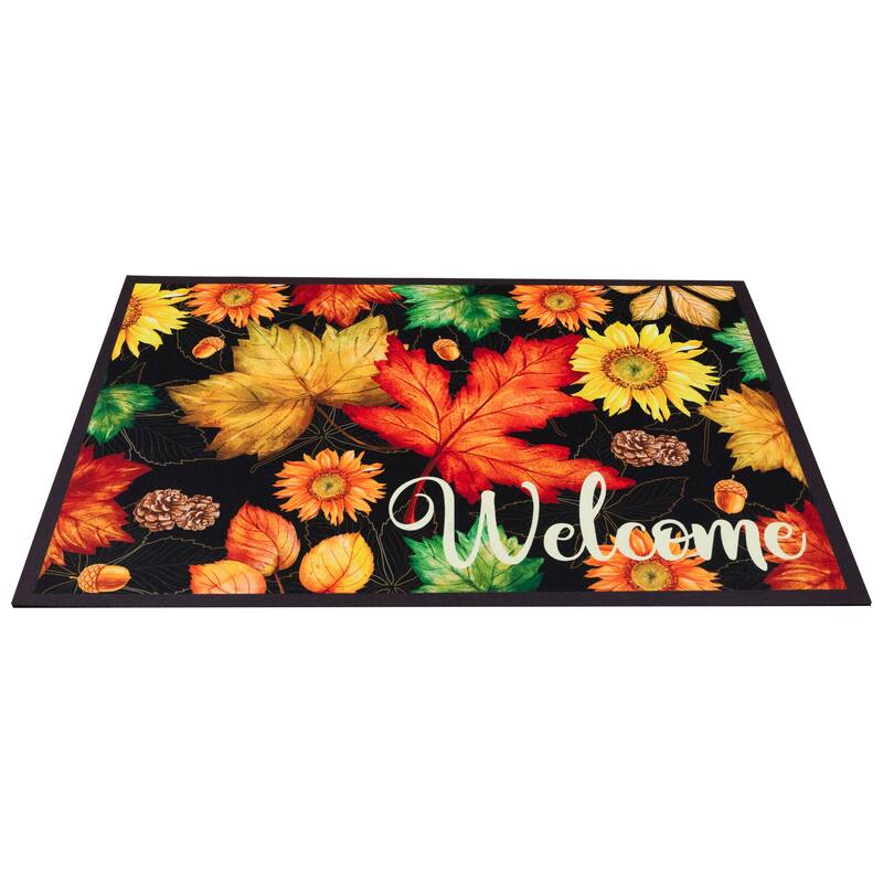 Maple Leaves and Sunflowers Welcome Fall Harvest Outdoor Doormat - 17.75" x 29.5"