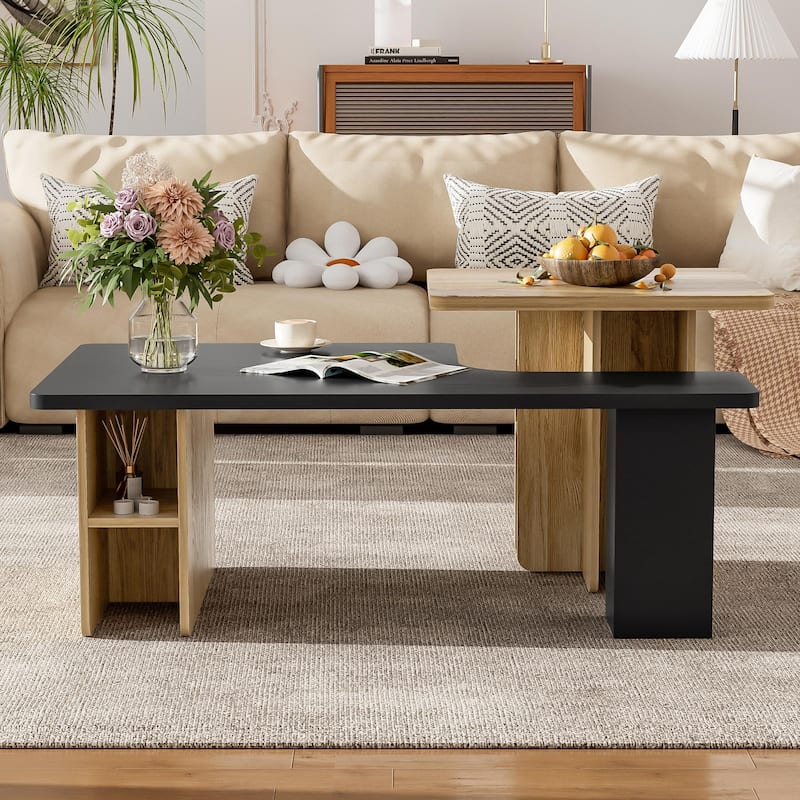 Set of 2 Nesting Coffee Tables, Farmhouse Style - Black