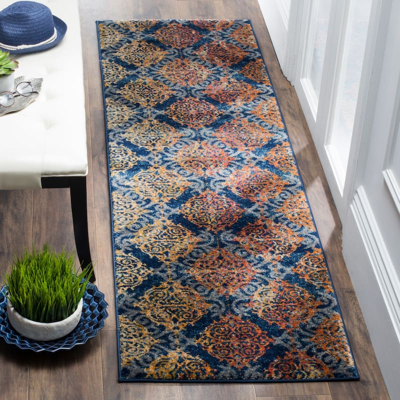 SAFAVIEH Evoke Deschka Vintage Boho Medallion Rug - 2'2" x 7' Runner - Blue/Orange