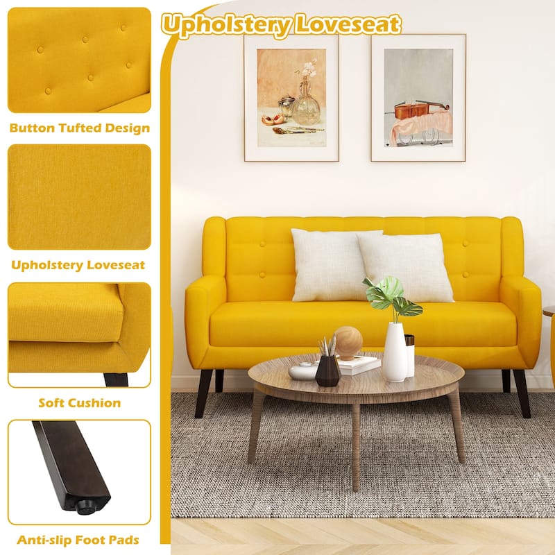 Linen Modern Tufted Loveseat Upholstered Sofa