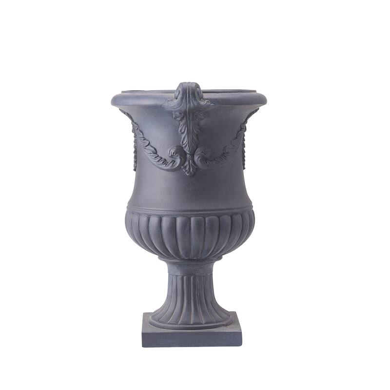 Christopher Knight Home - Fernrise 24.80"H Outdoor Classical Floral Relief Carvings MGO Urn Planter, Drainage Hole & Ventilation