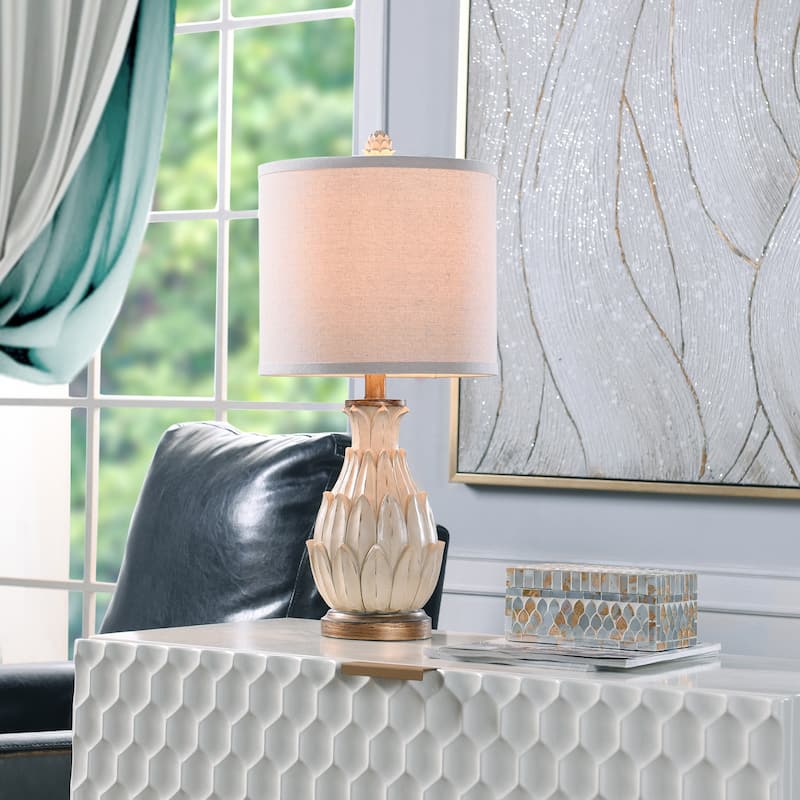 StyleCraft Mini Artichoke Distressed Aged Gold Table Lamp - Oatmeal Shade