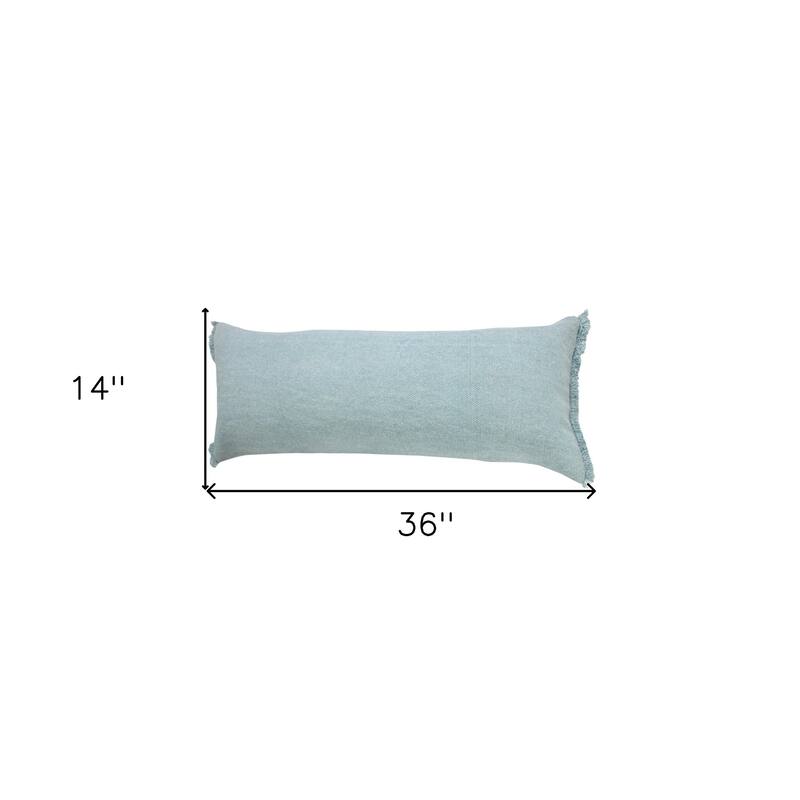 HomeRoots 14" X 36" Light Blue Cotton Lumbar Throw Pillow With Fringe