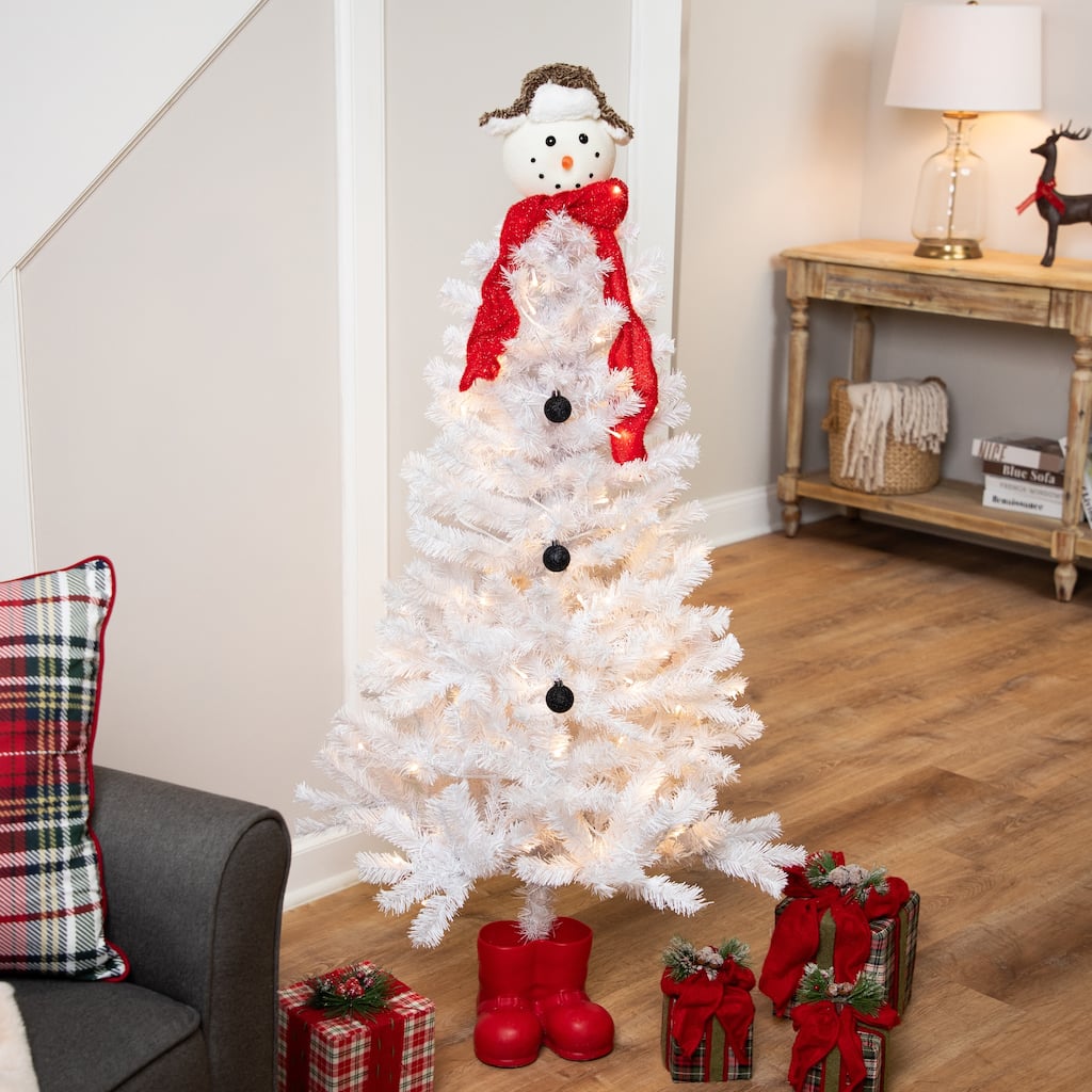 Pre-lit Snowman Medium Artificial Christmas Tree - 4’ - Clear Lights - 4 Foot