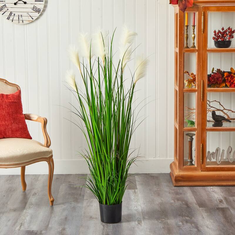 Artificial Plume Grass Plant 4.5 Ft Decor Indoor Outdoor Accent - Green