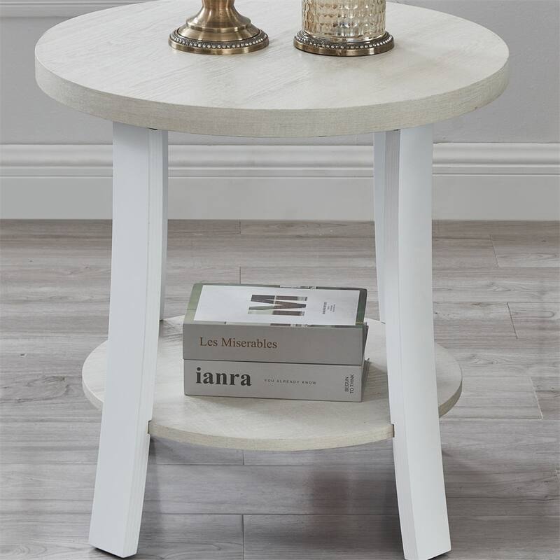Contemporary Round Wood Shelf End Table