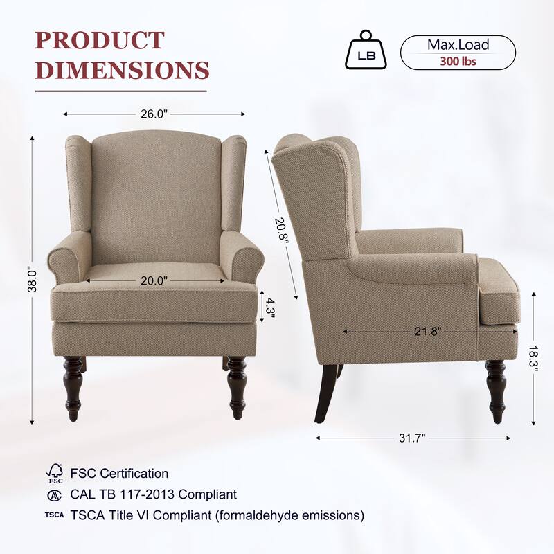 Accent Armchair with Turned Legs Set of 2 Blue/ Beige / Grey
