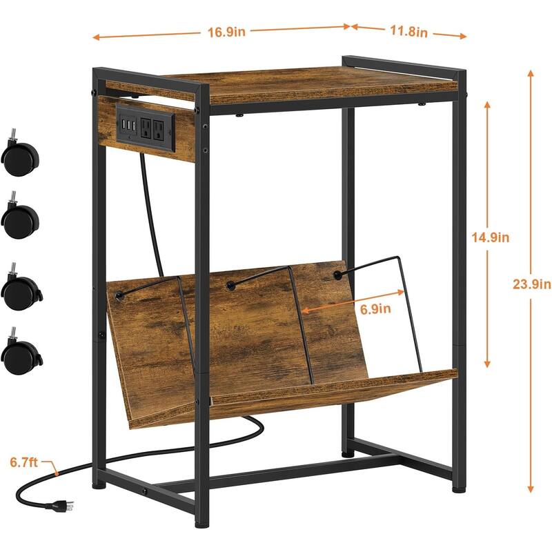 2 Tier Record Player Stand with Charging Station
