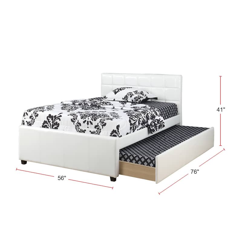 Faux Leather Upholstered Bed With Trundle In White