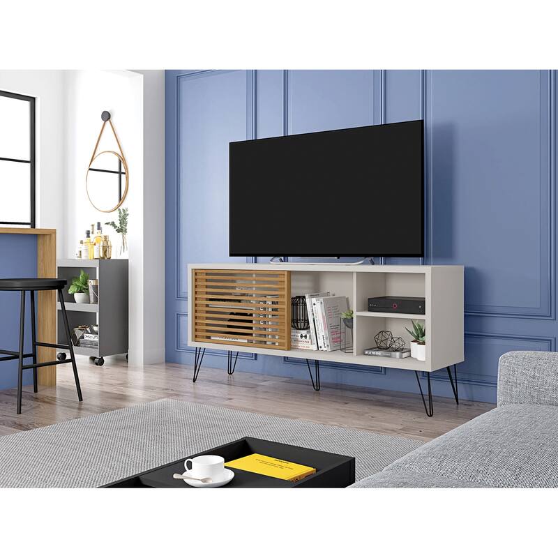 Lider Design Modern TV Stand 54in Wide with Sliding Door for TVs up to 55in Entertainment Center TV Console with 5 Shelves