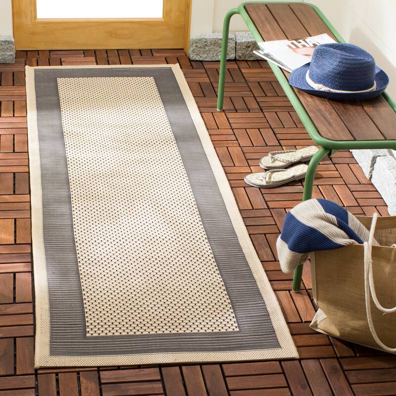 SAFAVIEH Courtyard Sherrie Border Indoor/ Outdoor Waterproof Patio Backyard Rug - 2'3" x 12' Runner - Grey/Cream