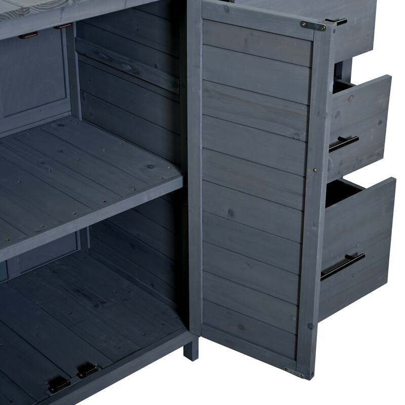 Roomfitters Garden Potting Bench with Storage Hutch, Outdoor Potting Table with 6 Drawers and Cabinets, Shelves