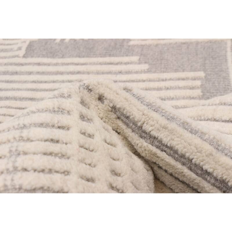 ECARPETGALLERY Hand-knotted Tangier Cream, Dark Grey Wool Rug - 8'0 x 10'4
