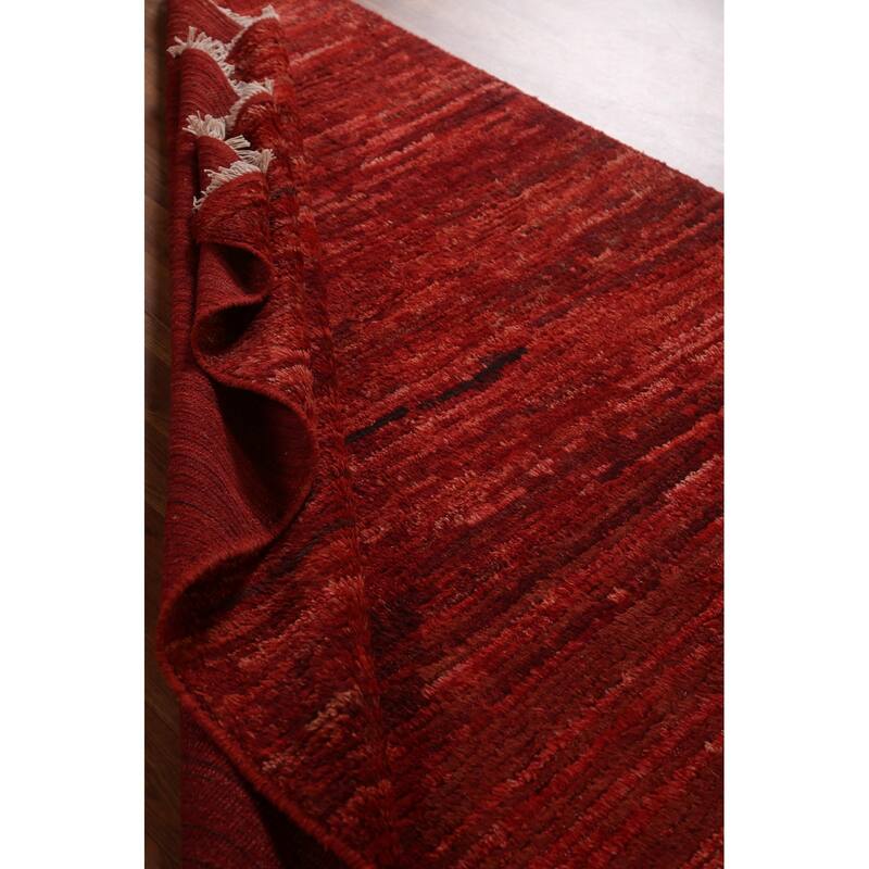 Hand Knotted Oriental 100% Wool Carpet Modern Stripe Red Moroccan Area Rug - 6' 4'' X 5' 2''
