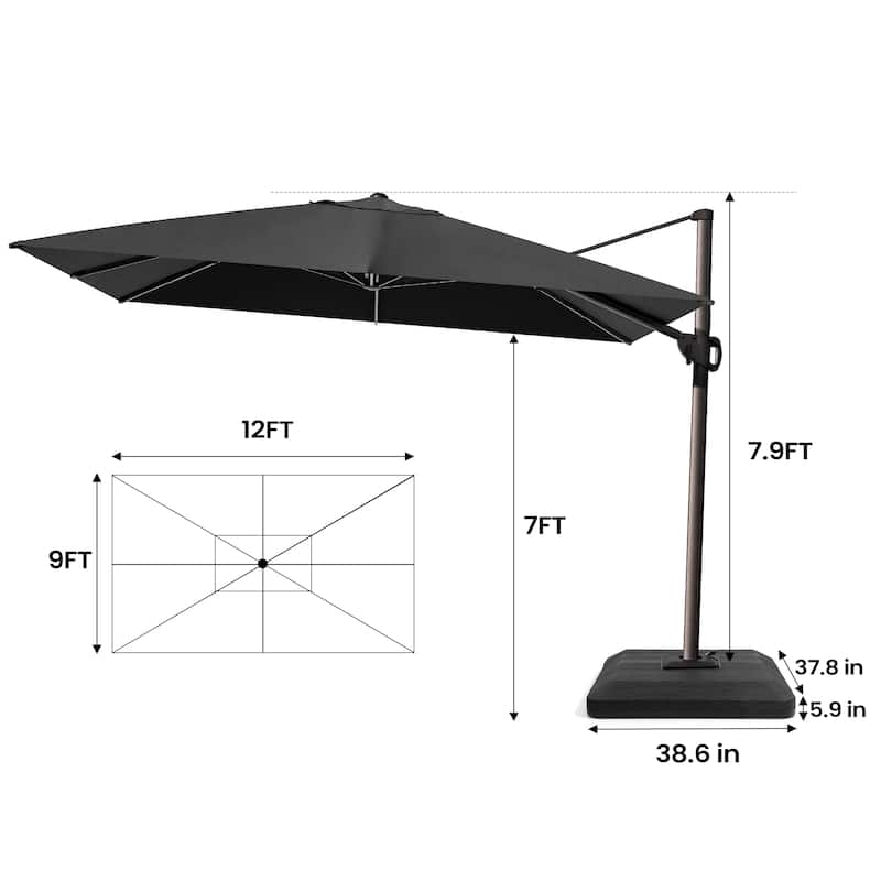 Pellebant 9 FT x 12 FT Outdoor Patio Cantilever-Offset Umbrella with Premium Base Stand