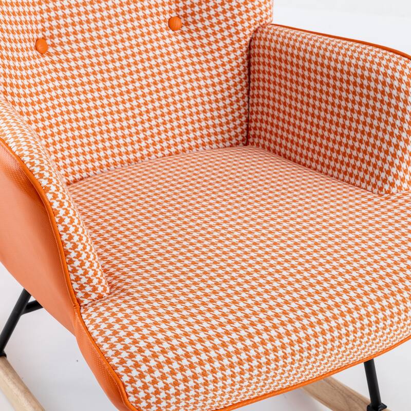 Soft Houndstooth Fabric Leather Fabric Rocking Chair, Glider Rocker with Safe Wood Base for Living Room(light grey)
