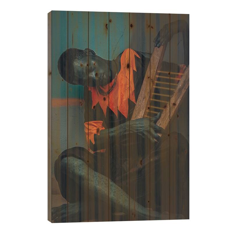 Haggard Harp Man Print On Wood by Harry Odunze - Multi-Color - 26x18x1.5