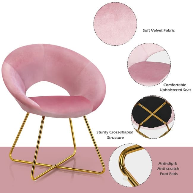 Modern Accent Velvet Dining Arm Chair with Golden Metal Legs and Soft Cushion