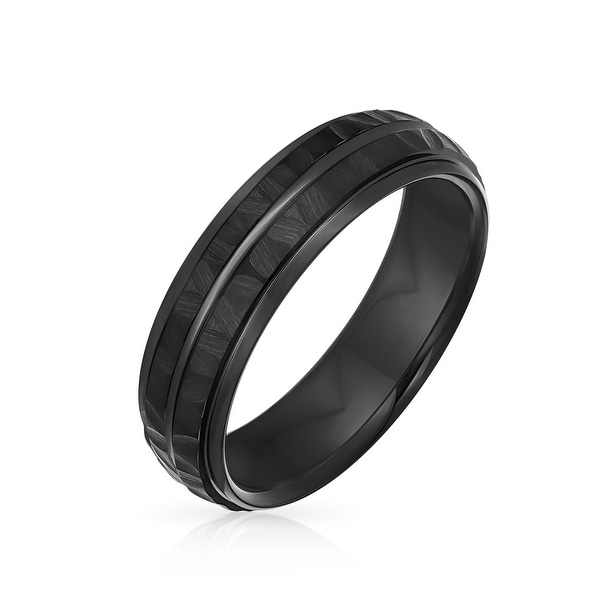 Grooved Solid Black Hammered Wedding Band Titanium Rings for Men 6MM. Opens flyout.