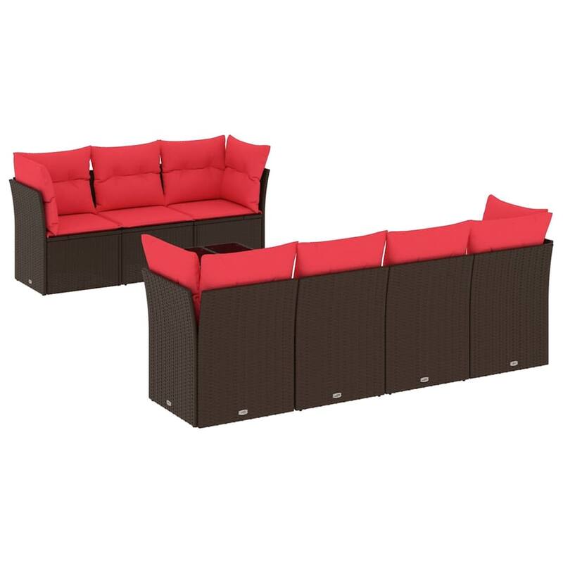 vidaXL 8 Piece Patio Sofa Set with Cushions Brown/Gray Poly Rattan - 24.4 x 24.4 x 27.2