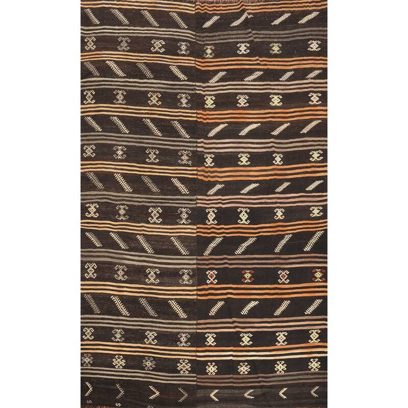 Hand Woven Oriental 100% Wool Carpet Southwestern Tribal Brown Kilim Area Rug - 9' 6'' X 6' 11''