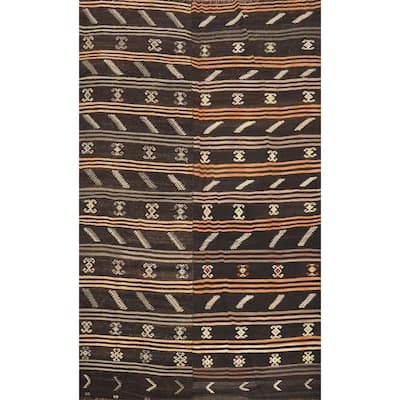 Hand Woven Oriental 100% Wool Carpet Southwestern Tribal Brown Kilim Area Rug - 9' 6'' X 6' 11''