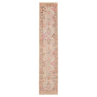 ECARPETGALLERY Hand-knotted Modern Oushak Light Grey Wool Rug - 2'6 x 11'11
