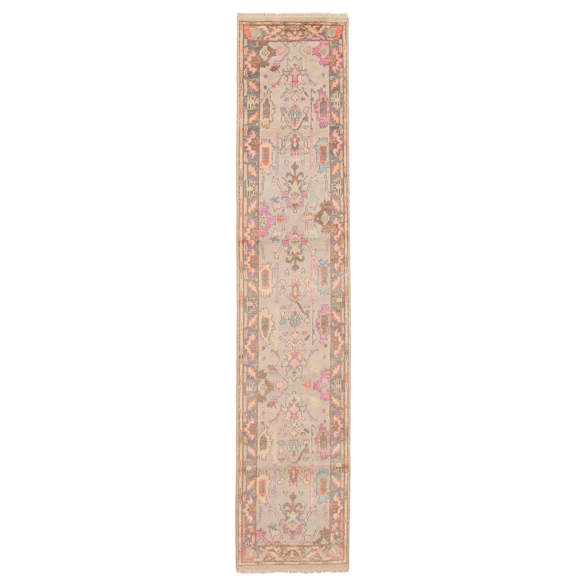 ECARPETGALLERY Hand-knotted Modern Oushak Light Grey Wool Rug - 2'6 x 11'11